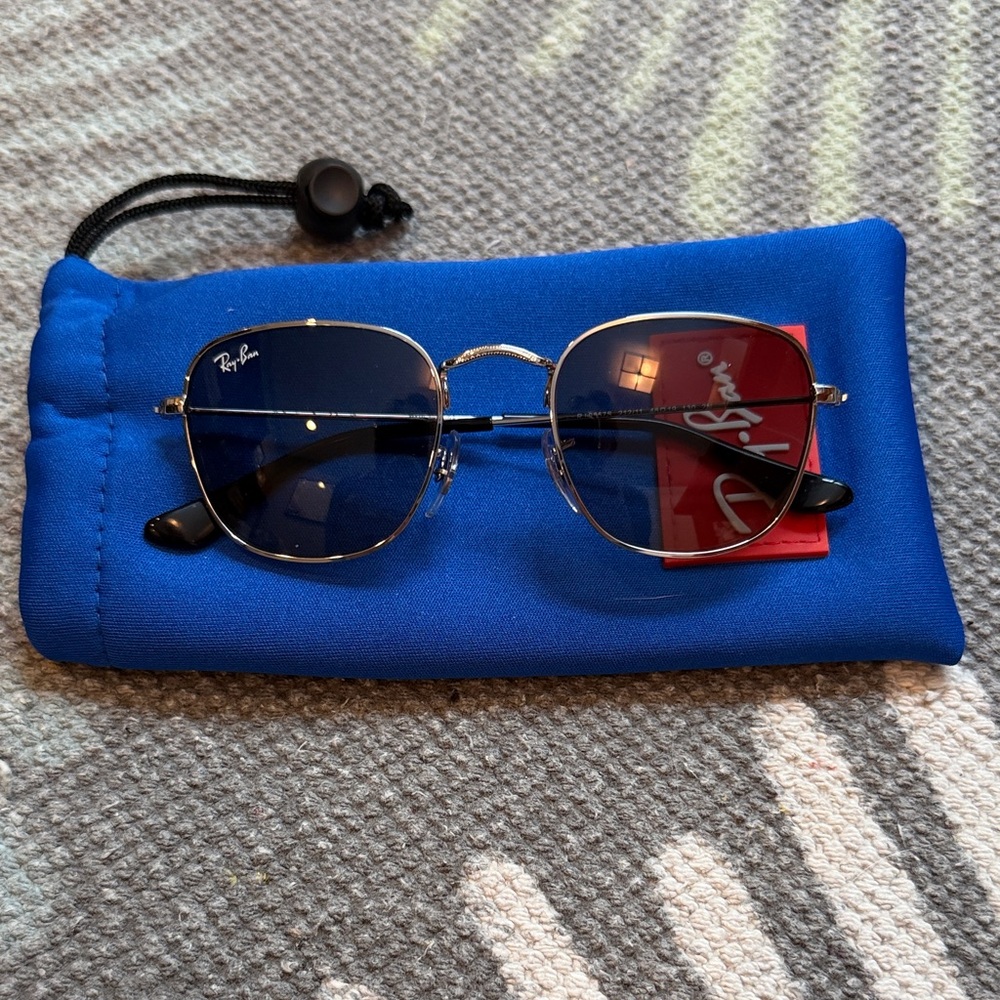 Ray-Ban Silver Frame Kids Frank Sunglasses with Blue Lenses